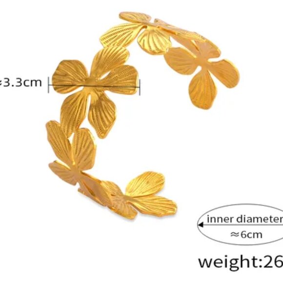 Floral Cuff Bangle Bracelet Gold Tone Titanium Steel 18K Gold Plated New - Picture 10 of 11